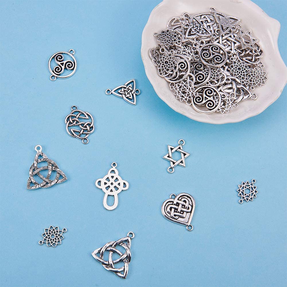 60pcs Celtic Knot Connect Charms Findings Antique Silver Irish Wiccan  Flower Good Luck Triangle Heart Love Knot Links Craft Supplies for DIY  Jewelry Necklace Bracelet Making 